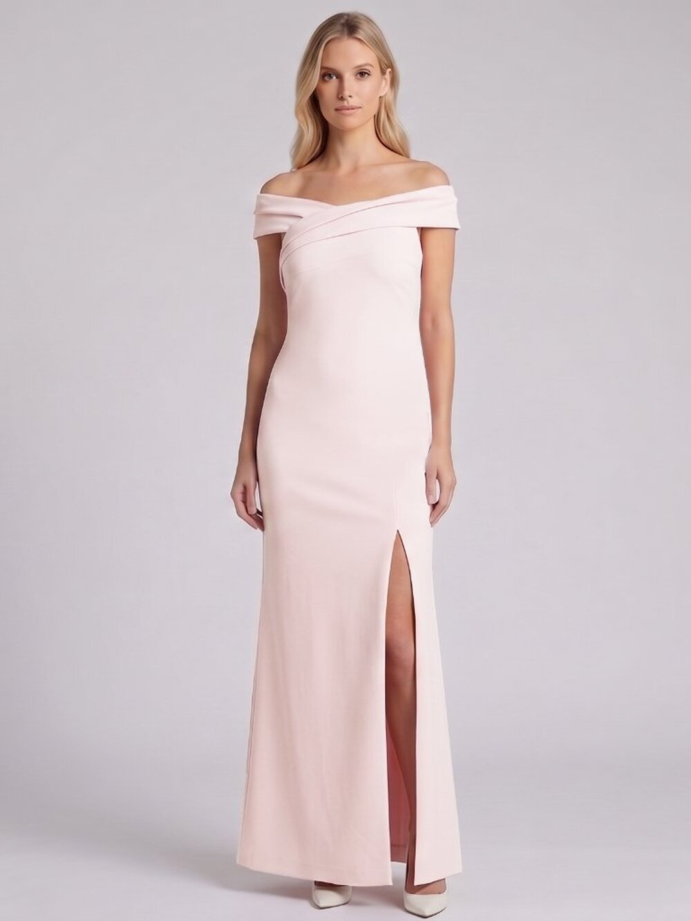 Calvin Klein Blush Pink Off-the-Shoulder Long Gown Maxi Dress Womens 4 NWT